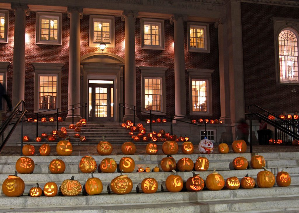 KIDS YOUNG AND NOT SO YOUNG turned out last night in front of the Beebe Library to inspect the handiwork of high school art students who carved pumpkins and turned them into jack o’lanterns as part of the Fright Night ‘Spooktacular’ downtown yesterday. (Joy Schilling Photos)