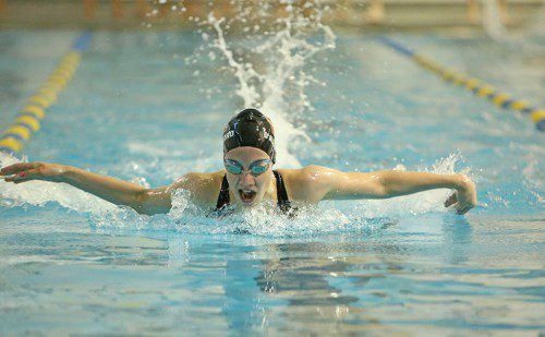 SAMANTHA D'ALLESANDRO is the Middlesex League Champion in the 50 freestyle after a top finish for the Melrose High School girls swim team at the ML League Meet last week. (file photo) 