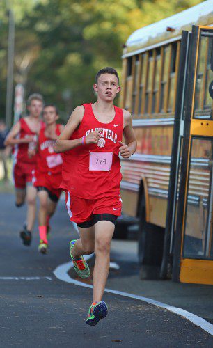 JACK STEVENS, a sophomore, had a terrific showing at the Div. 4 Eastern Mass. championship meet and was the top Warrior finisher. Stevens came in 23rd overall with a time 17:11.3 and has qualified to run in the All-State meet this Saturday. (Donna Larsson File Photo)