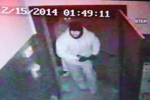 THIS SURVEILLANCE PHOTO supplied by the North Reading Police shows one of the suspects in Monday morning's break–in at the Ginger Gourmet Restaurant, 265 Main St. (Photo courtesy North Reading Police)