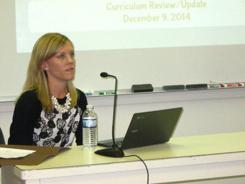 SPECIAL Services Director Kara Mauro updated the School Committee on changes in the approach to the preschool curriculum, professional development for teachers and the district's plan to move the preschool classrooms back to the Summer Street School. (Maureen Doherty Photo)
