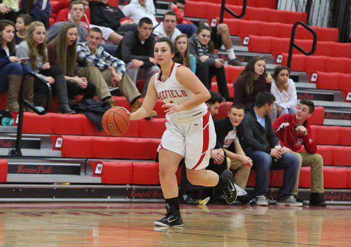 DANIELLA IANNUZZI, a senior captain and forward, was the game-high scorer with 20 points in Wakefield’s 52-48 triumph over Lexington on Friday night in the home opener at the Charbonneau Field House. (Donna Larsson Photo)