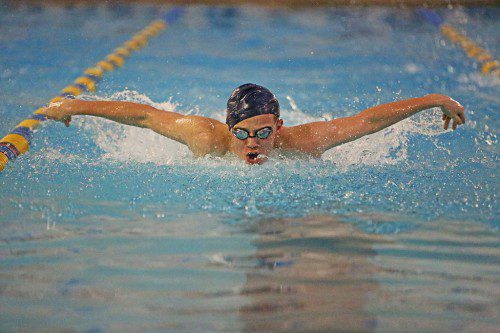 Among those who will led the Melrose Red Raider swim team is junior Ben Fiesel. (file photo) 