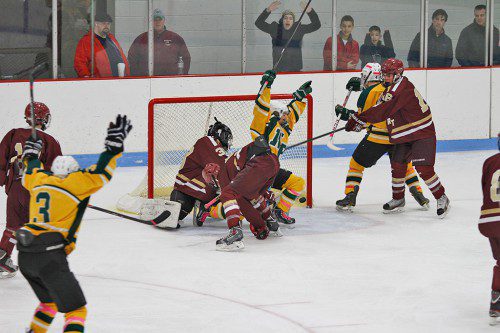MIKE DRISCOLL’S GOAL for the Hornets tied the score at 1–1 against Newburyport, but the Clippers pulled away with a 3–1 victory. (Stephanie Tannian Photo)
