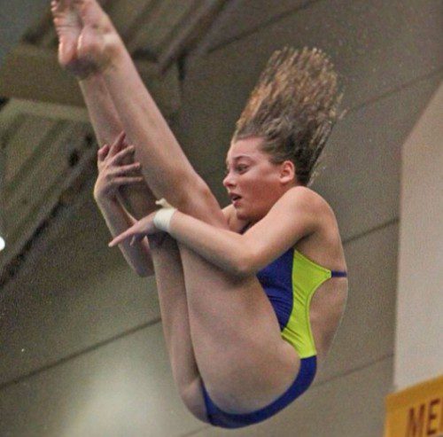 FRESHMAN Sabrina Bunar finished second during the 1-meter diving competition with 462.55 points during the Girls’ Division 2 Swim and Dive Championships on Saturday, Feb. 14 at MIT. (Courtesy Photo)