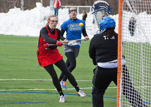 HALEY MATÉ is on the attack for the Melrose Lady Raider lacrosse team, who enjoyed back-to-back wins over the weekend. (courtesy photo) 