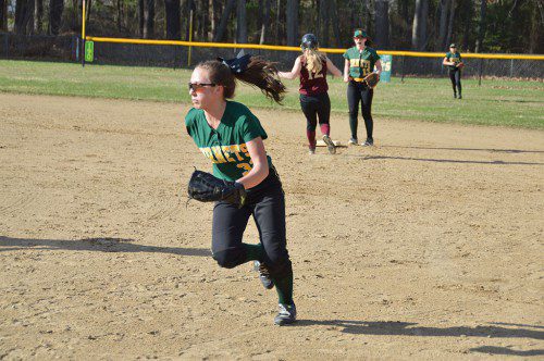 SENIOR KELSEY DEMILD started at second base in North Reading's 7-4 win over the Newburyport Clippers at the Little School field. (Bob Turosz Photo) 