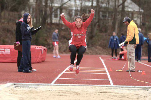 NICOLE GALLI, a senior captain, returns to compete in the triple jump, 400 hurdles, 4x100 relay and perhaps even the throwing events. The Warrior girls’ track team is out to have another strong spring season. (Donna Larsson File Photo)