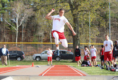 WILL CAFFEY was among the top performers for Melrose at the 2015 Middlesex League Outdoor Track and Field Meet at Regis College. (Donna Larsson photo) 