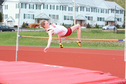 MADDIE ORO was at the top of the pack in the high jump at the MSTCA Coaches Invitation where she placed second out of over 80 athletes on Saturday. (Donna Larsson photo) 