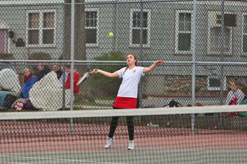 JULIA MCLAUGHLIN has been a big part of the Melrose Lady Raider tennis team, earning a spot in second singles. (Donna Larsson photo) 