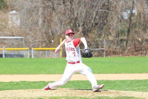 SHAWN SMEGLIN, a senior right-hander, pitched five innings giving up three runs on five hits for the Warriors. Smeglin received a no decision as the Warriors rallied late for a 5-3 victory over Watertown. (Donna Larsson File Photo)