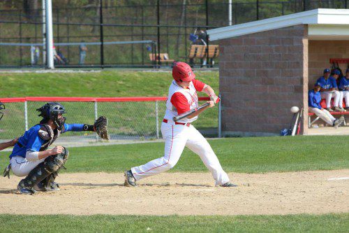 MATT MERCURIO had two hits including a double in Wakefield’s 4-2 triumph over Stoneham on Friday at Walsh Field. The Warriors then crushed Reading by a 14-3 score to clinch a state tournament berth. (Donna Larsson Photo)