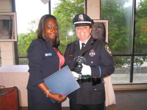 PATROL Officer Kelley Tobyne (right) was the recipient of the 2015 Massachusetts Association of Women in Law Enforcement (MAWLE) “Spirit of MAWLE Award” for Community Service. 
