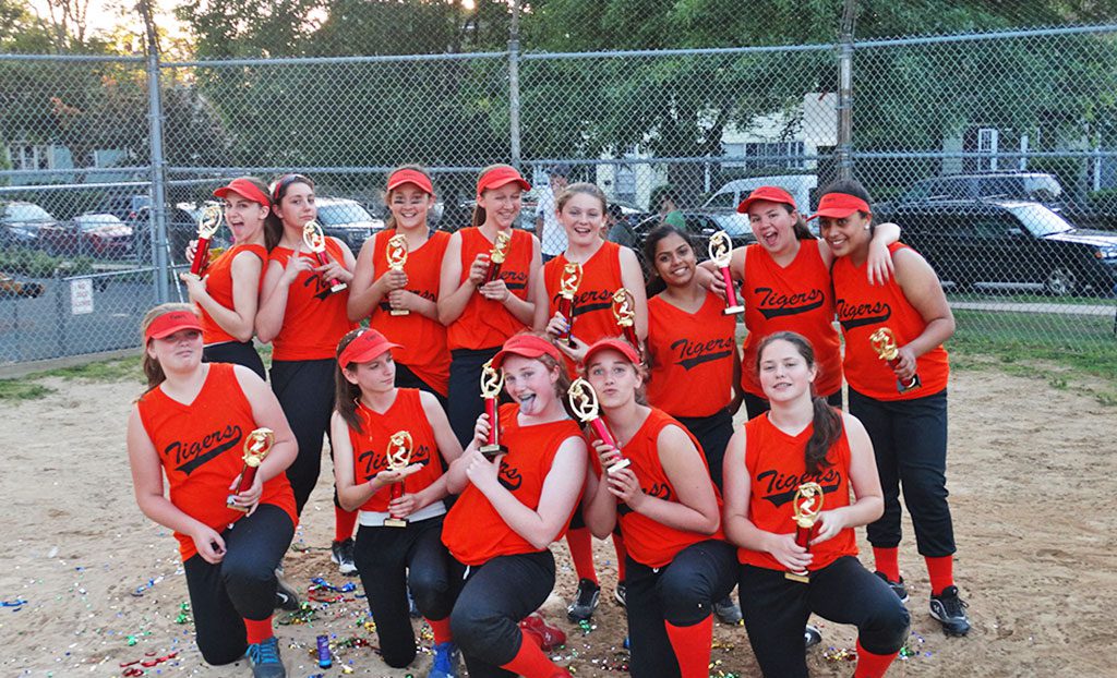 THE TIGERS completed a undefeated 14-0 season and won the MYS senior league championship for a second straight year. The team played outstanding team softball all season long culminating with a 15-1 victory over the Wildcats. In the front row (L-R) are Ella Krygowski, Morgan Cronin, Jill Stone, Kailin Pothier and Nora Daly. In the back row (L-R) are Alex Penta, Julia Carrillo, Peri Macdonald, Lilly Sullivan, Ciara Holmberg, Heer Patel, Gabby Merullo and Airanna John.