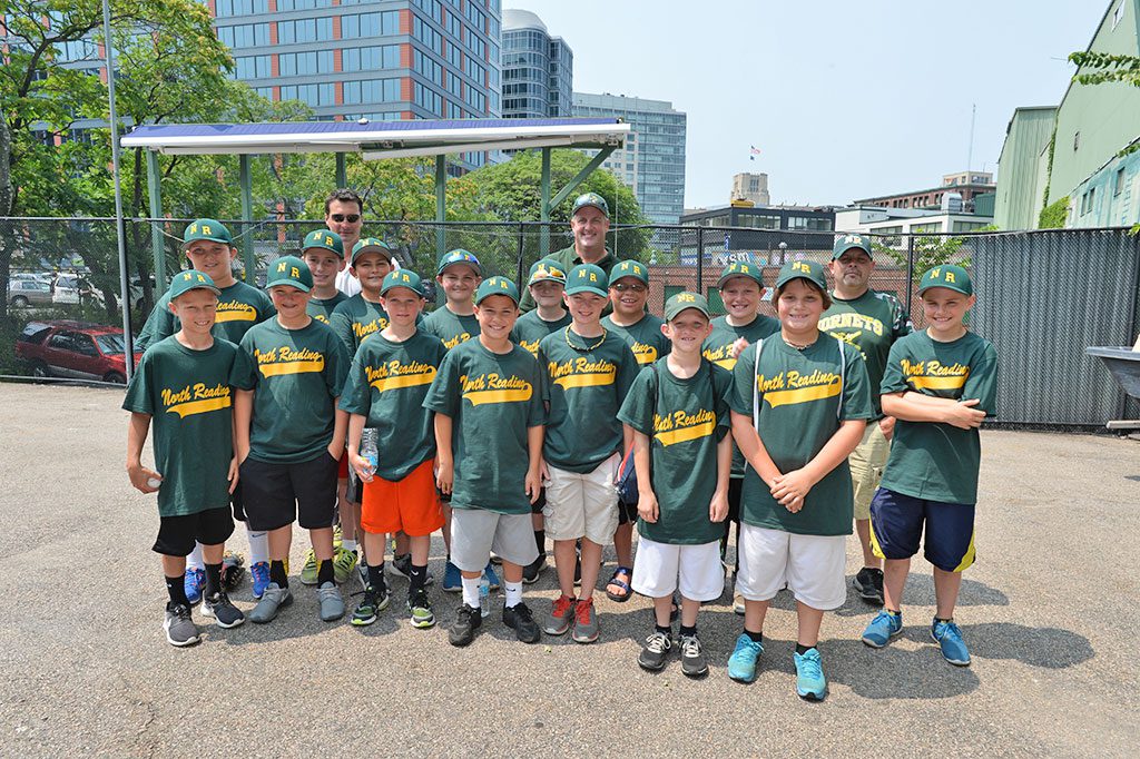 A GROUP OF PLAYERS from North Reading Little League appeared as guests of the Red Sox Foundation and HP Hood on NESN Clubhouse Sunday. In its second season, NESN Clubhouse is a commercial free pregame show for kids, hosted by Red Sox reporter Gary Striewski and junior reporter TJ Hourighan. (Courtesy Photo)