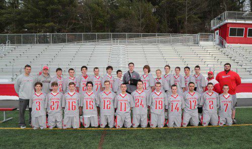 THE WMHS boys' lacrosse team finished with a 15-5 record for the second straight year and captured the Middlesex League Freedom division title. Members of the team included Ryan Chambers, Anthony Drinkwater, Ryan Fitzpatrick, Austin Collard, Nick McGee, Mike Ruane, Will Miller, Pat Leary, Brandon Grinnell, MJ Urbano, Ned Buckley, Bryan Noyes, Vin Ferretti, James McAuliffe, Alex Mansour, Alex Flynn, PJ Iannuzzi, Alex Joly, Ty Collins, Dylan Frank, Dylan Brady, Andrew DeLeary, Justin Sullivan, Robert Keegan and Stephen Marino. The head coach was Andrew Lavalle and he was assisted by Doug Gallant. Tim Johnson was the JV coach. (Donna Larsson Photo)