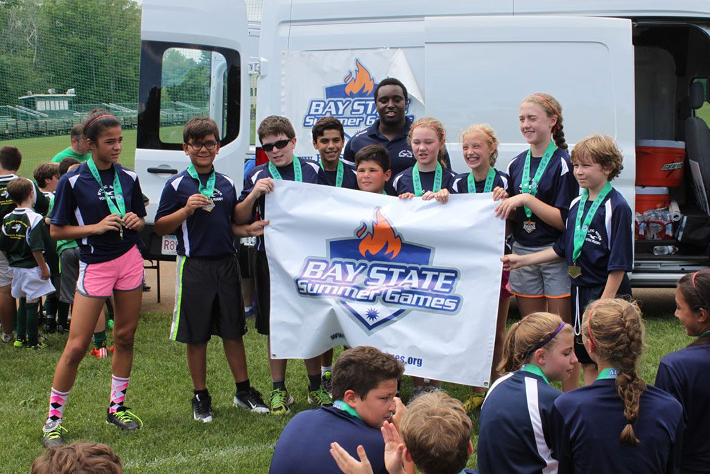 THREE MYSTIC youth rugby teams medaled at the Bay State Games. In the three photos are the medalists from the Mystic Blue and Mystic White teams. Melrose was well represented on both rosters. Also, the U19 team won silver and one of its coaches is a Melrose resident.