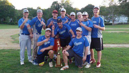 THE EXPOS were crowned the Twi League champs for the second straight year. In the front row (left to right) are Dave McDonald, Steve Boghos and Jason Brooks. In the back row (left to right) are Steve Grasso, Tom Kelleher, Andrew Worden, Danny O’Brien, Dennis Diccio, Sean McDonald, John Grossi and Mike Cannata. Missing from the photo are Nick Roberto, Johnathan Richards, Chris McNall and Jon Jepson.
