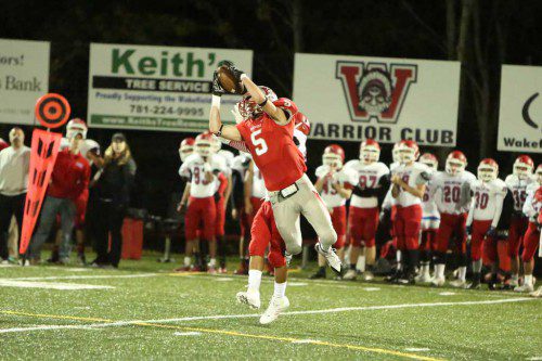 TIGHE BECK, a senior co-captain, returns to play wide receiver and safety for the Warriors this fall. Wakefield is hoping to have a strong season with new head coach Steve Cummings. (Donna Larsson File Photo)