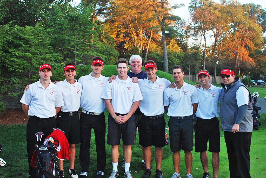 IT'S BEEN A season of wins for the Melrose High School golf team, who improve to 3-1 on the season. Pictured at a recent meet are members of team including, from left to right:Zach Farrell, Justin Crowley, Kyle Sikora, captain Sean Connolly, Michael Shea, Andrew Maguire, Zach Phipps, and captain Michael Luciano. Also pictured: Coach Rick McDermod (courtesy photo)