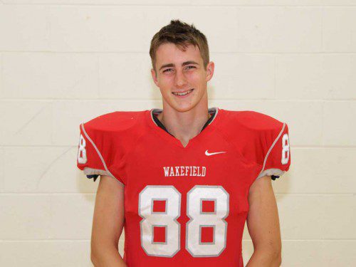 SENIOR LB/WR Mike Moran was named the Daily Item Football Player of the Week for his effort against Wilmington last Friday night at Alumni Stadium. Moran had a great defensive effort and led the Warriors with 11 tackles. He also had a sack which was one of many key plays he made for Wakefield. (Donna Larsson Photo)