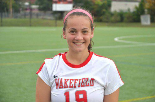 PARINELLO PLASTERING would like to congratulate senior Mia Joyce for being named Wakefield Memorial High School Varsity Girls’ Soccer Player of the Week. Mia is a three-year varsity player and will attend Saint Michael’s College in Vermont to play soccer next year. In last week’s games, Mia was a force at the defensive center-mid position. Mia is a natural soccer player with a tremendous read of the game. She naturally understands ball movement and can judge air balls exceptionally well. When Mia plays the ball out of the air, she wins it every time. In Wakefield’s tie with Winchester Mia owned the 50/50 balls in the midfield. In doing so, the game of the entire team changed as she was able to keep Wakefield in the offensive end repeatedly. On the ground, Mia has exemplary foot skills. She is excellent at throwing off her opponent using multiple moves in her soccer repertoire. Mia can change direction with the ball and move play to a teammate on the weak side, allowing for an offensive push. On defense, Mia is extremely tough, able to take hard hits and scoop the ball out in scrambles. She exhibited all these abilities in last week’s games, making a definite statement about who she is as a soccer player. 