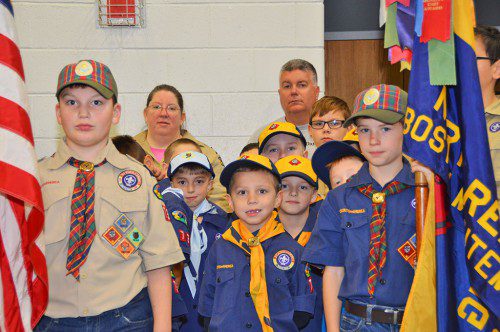 CUB SCOUTS and Boy Scouts helped swell the number of participants at this year’s Veterans Day ceremonies. (Bob Turosz Photo)