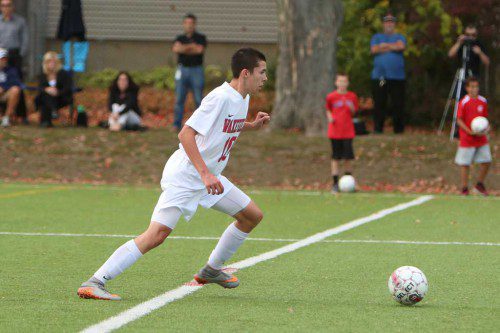 MARK MELANSON, a senior captain, scored the lone Wakefield goal as the boys’ soccer team posted a 1-0 victory over Triton Regional in a Div. 3 North first round game yesterday in Byfield. (Donna Larsson File Photo)
