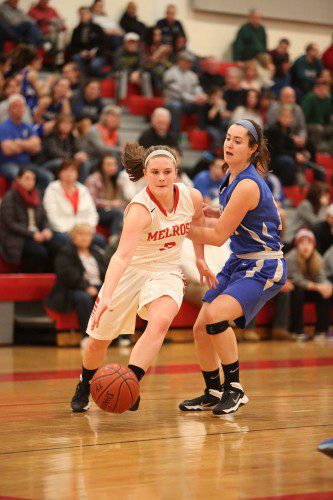 CAROLINE NOLAN has been one of the top scorers for the Melrose Lady Raider basketball team, who returned last week to their 2015-16 season. (Donna Larsson photo)