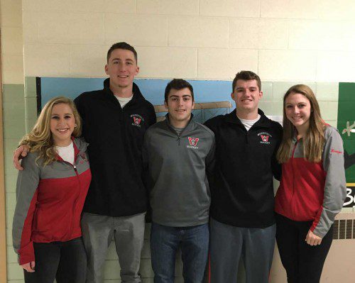 WMHS HOCKEY captains Meaghan Kerrigan, Ben Yandell, Anthony Funicella, Dylan Melanson, Julianne Bourque and Steve Marino (not pictured) invite you to join them at their joint fundraiser this Friday, Dec. 11 from 5-9 p.m. at the Dockside in Wakefield. Please visit www.wakefieldhockey.com to download a voucher and come out to support these high school teams.