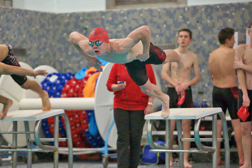 THE MELROSE boys' varsity swim team is off to the races. (Donna Larsson photo)