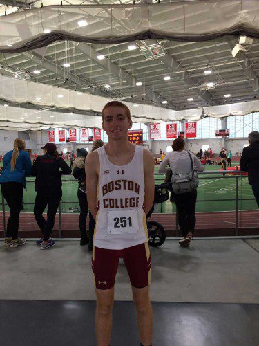 BOSTON COLLEGE Eagle freshman Ian Ritchie recently competed in his first Div. 1 collegiate track and field meet at the Boston University Opener. He ran the 1000 meters in a new personal best time of 2:34 placing sixth. Ritchie is the Wakefield Memorial High School 800 meter school record holder and Middlesex League All-Star. He is also part of the 4x400 and 4x800 meter school record breaking teams.