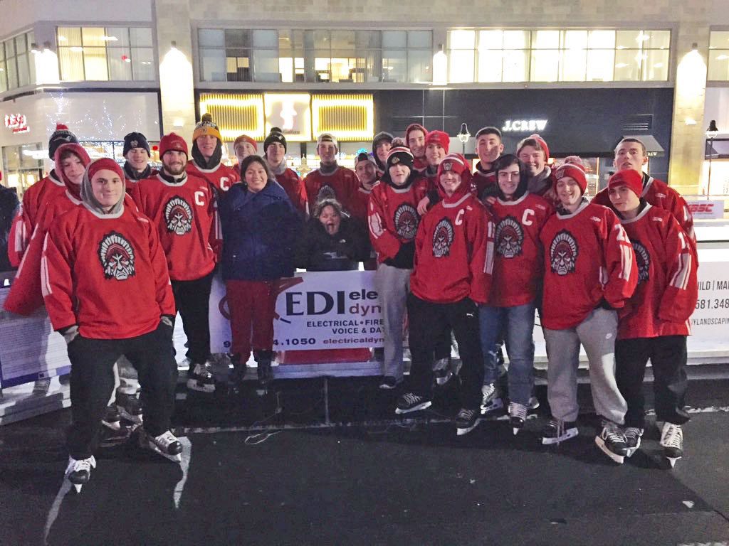 THE WARRIOR VARSITY hockey team recently skated with participants in the high school's Best Buddies program at MarketStreet in Lynnfield. 