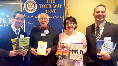 THE Wakefield Rotary Club recently donated several resource books to the Wakefield Veterans Services as part of a Rotary District Managed Grant focused on mental health and substance use. From left: Mario Portillo, George Livingstone, Wakefield Veterans Service Officer Alicia Reddin and Joe Buscaino. (Courtesy Photo)