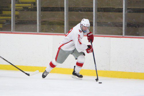 STEVE MARINO, a senior forward, scored three goals for the Warriors in their 8-4 non-league victory over Lowell last night at the Tsongas Center.  (Donna Larsson File Photo)