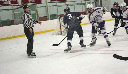 SENIOR CAPTAIN Dan O’Leary (3) scored a goal in the second period during Lynnfield’s 2-1 loss to Boston Latin in the first round of the Division 2 North state tournament March. 1. (Dan Tomasello Photo)