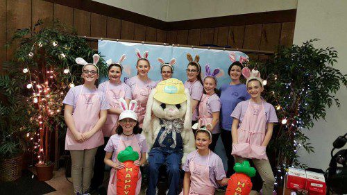 ON SATURDAY, THE Wakefield Assembly #43, International Order of Rainbow for Girls, held their 25th Easter Bunny breakfast at the Masonic Lodge on Salem Street. In front from the left are Robyn Goldenberg and Allison McCormack. In the back are Abbey Leary, Gwen Littlehale, Jessica Noonan, Paige Littlehale, Jenna Raymond, Amelia Campea, Rebecca Merriman and Sarah Leary.