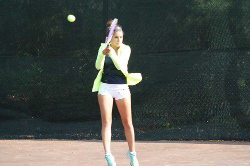 SENIOR CAPTAIN Olivia Skelley defeated her Pentucket first singles counterpart in two sets, 6-1 and 7-5 April 20. (Dan Tomasello File Photo)