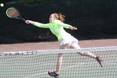 JUNIOR Katie Nugent defeated her third singles counterpart in straight sets, 6-0, 6-0 during the Pioneers’ 5-0 victory over Ipswich April 8 (Dan Tomasello File Photo) 