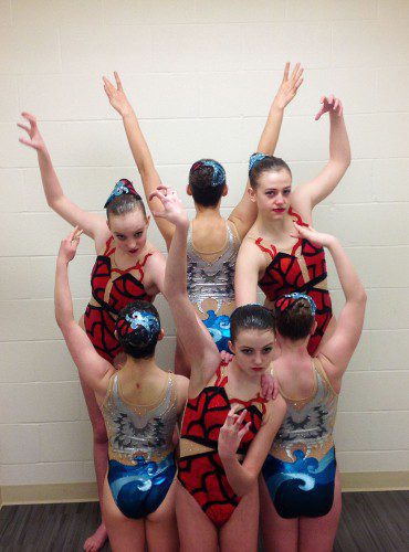 NATIONALLY RANKED. The North Shore YMCA Selkies junior team qualified to compete in the 2016 U.S. National Synchronized Swimming Championships. Lynnfield’s Becca Sievers (back row, far right) is a member of the team along with (clockwise from Sievers): Annaliese Moore, Olivia Malloy, Melissa Freed, Sofia Puchniak and Victoria Carlson. (Courtesy Photo)