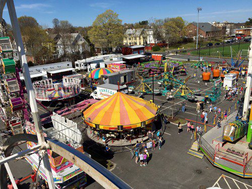 THE TOP OF the Ferris wheel at last week’s Wakefield Independence Day Committee carnival provided a unique view of the Galvin Middle School grounds. (Colleen Riley Photo)