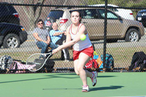 SARAH STUMPF, a senior captain, returns this spring to lead the Warrior girls’ tennis team. Stumpf played at second singles a year ago. (Donna Larsson File Photo)