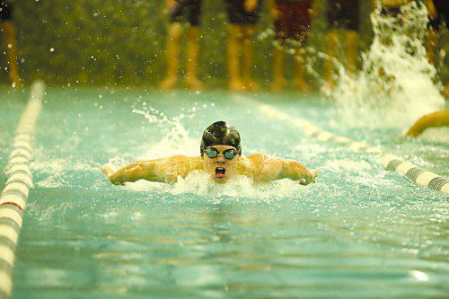 SENIOR CAPTAIN Joe Connolly was crowned league champ in two events for Melrose at the 2017 Middlesex League meet at Bentley University on February 2.