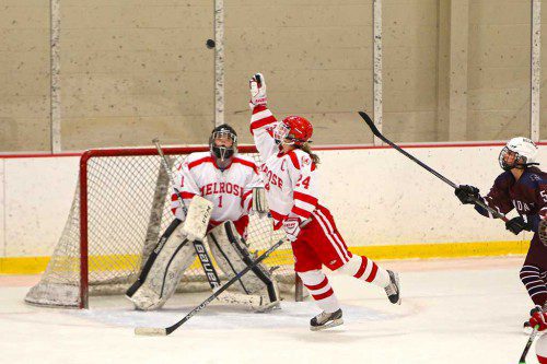 THE HUNT is on for the Melrose Lady Raider hockey team who is looking to win their last three games to qualify for entry in the Div. 1 North playoffs. (Donna Larsson photo)