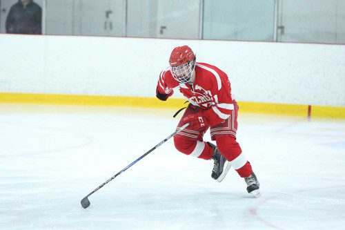 MELROSE RED Raider hockey playoff hopes remain alive after a 2-1 victory over Wakefield, a win that benefited from a game-winning goal by junior Darwin Anderson (pictured). (Donna Larsson photo)