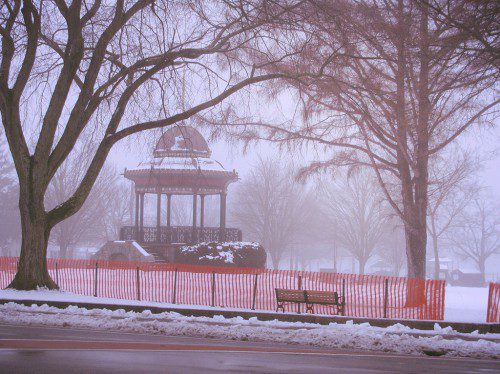 RISING TEMPERATURES caused dense fog over the Lower Common yesterday before the sun came out and burned it off. (Mark Sardella Photo)
