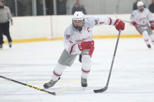 PAT LEARY, a senior captain and forward, scored a goal in Wakefield’s 5-2 loss against Woburn on Wednesday night at the O’Brien Rink. (Donna Larsson File Photo)