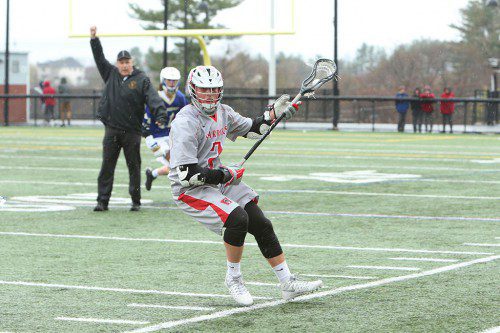 PJ IANNUZZI, a senior midfielder, scored four goals and was dominant on face-offs in Wakefield’s decisive 19-1 victory over Wilmington yesterday at Landrigan Field. (Donna Larsson File Photo)