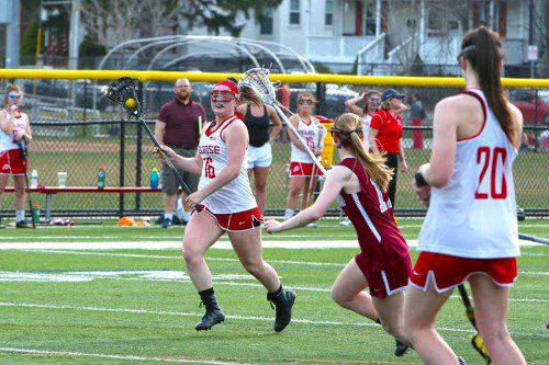 THE MELROSE Lady Raider lacrosse team picked up a big win over Wilmington on Monday to improve to 3-2 to the season. (Donna Larsson photo) 
